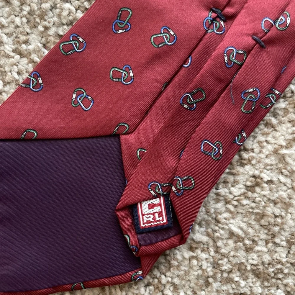 Vintage Chaps Ralph Lauren Red Tie Carabiner Print Novelty Silk Necktie Y2K 90s
